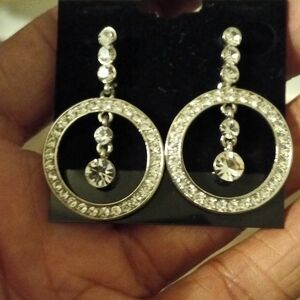 Silver Crystal Hoop Drop Earrings - Elegant Women Jewelry